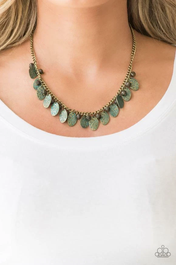 Paparazzi Necklace Gardens Brass with Patina Finish Antiquing