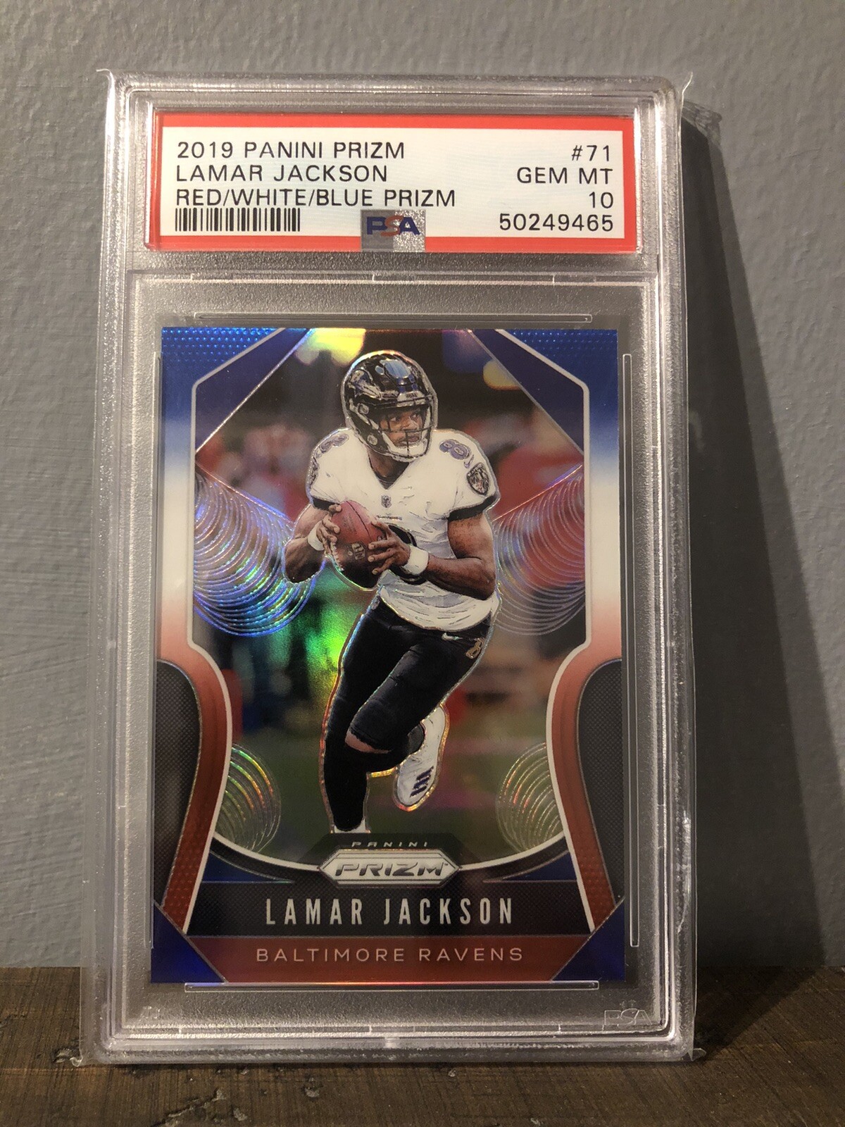 2019 Panini Prizm LAMAR JACKSON #71 Red/White/Blue Parallel PSA 10 GEM MINT