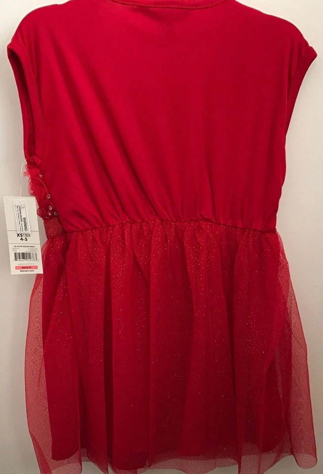 Vestido Tutú George Girls Rojo Lentejuelas Sin Mangas Vacaciones Navidad XS 4/5 NUEVO CON ETIQUETAS   Foto 2 de 4