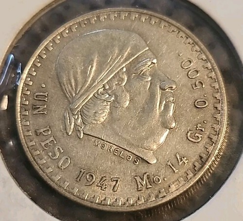 Moneda de plata mexicana de un peso 1947 México $1 un peso Morelos sin circular - Imagen 2 de 5