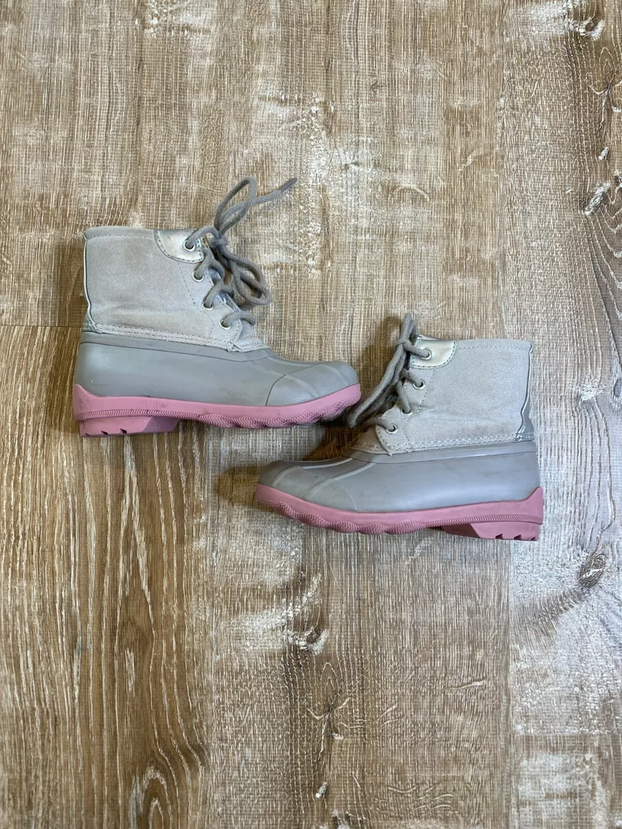 Sperry Saltwater Duck Boots Girls Gray Silver pink Waterproof