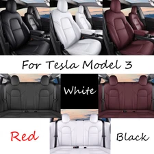 Full Set For 2017-2025 Tesla Model 3 Custom Car Seat Covers Faux Leather 5 Seat