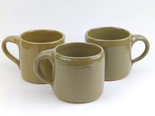 Set 3 Vintage Older Bybee Pottery Kentucky Earth Tone Khaki Green Coffee Mugs