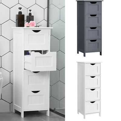 Badezimmerschrank Kommode Badschrank schmaler aus Holz mit 4 Schubladen VASAGLE