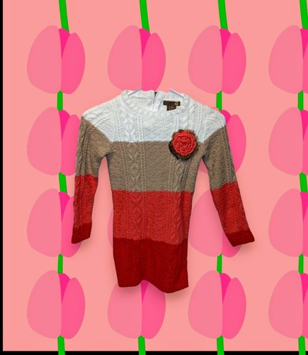 TJX EUROPE Fuzzy Pullover Striped Sweater PINK Crochet Knit Rose Girls Size 6X