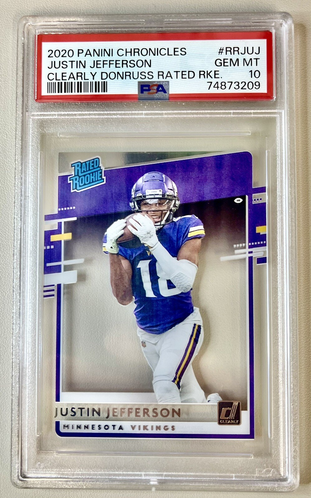Justin Jefferson 2020 Panini Chronicles Clearly Donruss Rated Rookie PSA 10