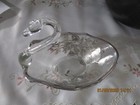 Vintage Mid Century Swan Candy  Dish Clear Glass Silver Etched Floral Design — photo 1