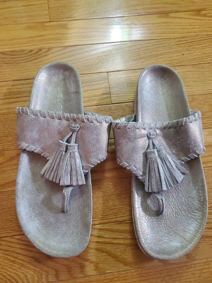 Js Slides Size 9 LIGHT GOLD THKNG SANDALS - Image 2 of 4