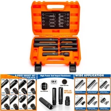 8-Piece Lug Nuts Key Kit 5/6/7/12 Spline Socket Set Steel Drive Hex External