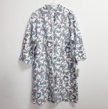 Miss Elaine Robe Womens Large Blue Floral Front Zip Quilt House Coat NWT 366425