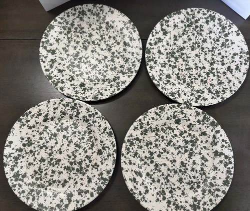 Set Of 4 Bee & Willow Lichen Green Splatter Melamine 10" Dinner Plates READ