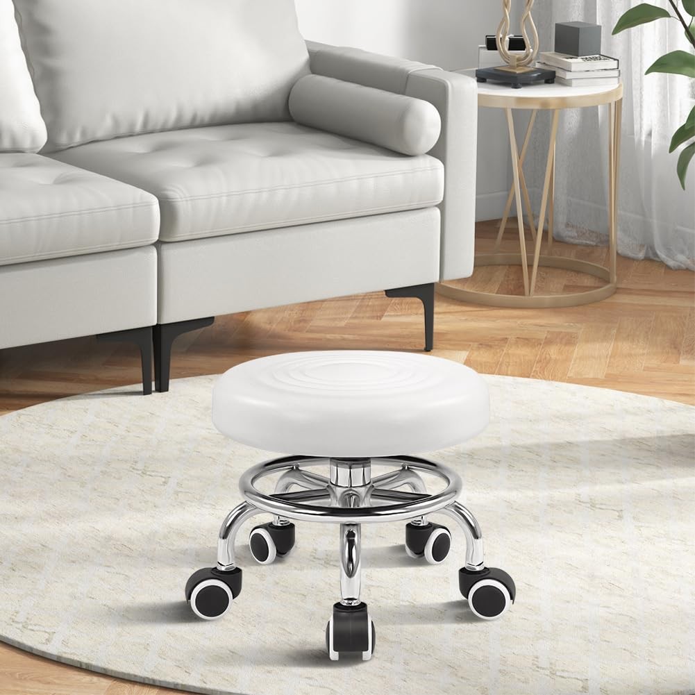 Black Roller Seat PU Leather Rolling Stools with Wheels Nail Stool for Home W...