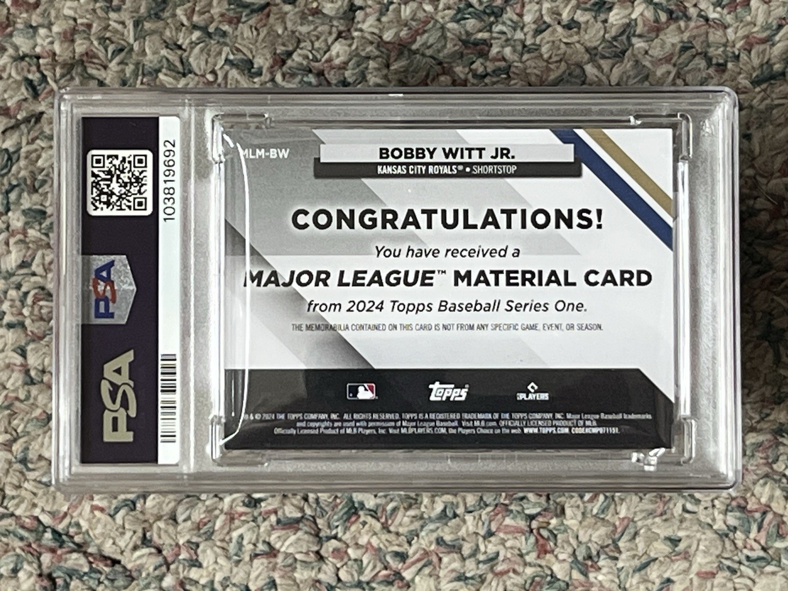 2024 Topps Bobby Witt Jr Major League Material Relic PSA 8 NM-MT #MLM-BW Royals view 2