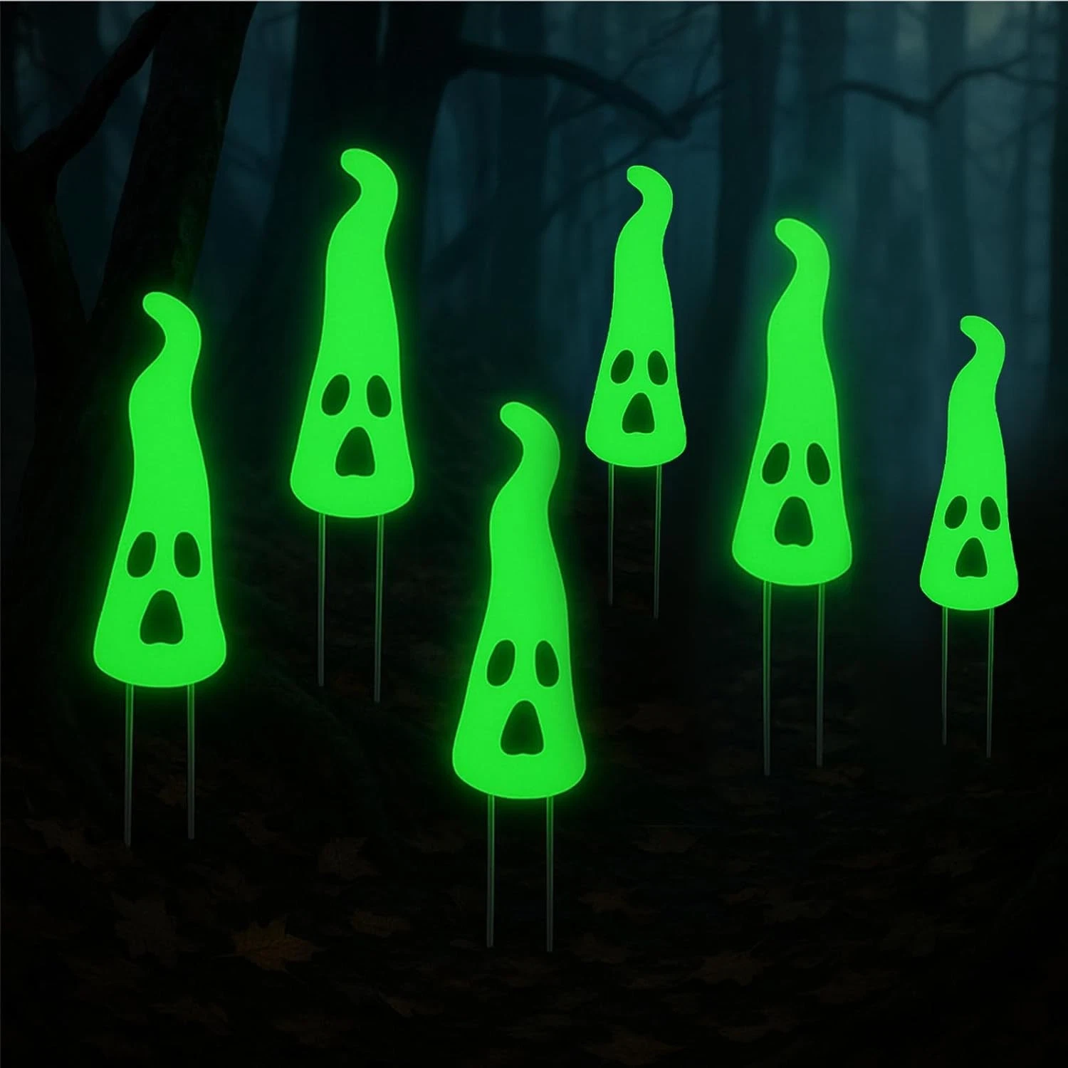 6 Pcs Halloween Ghost Yard Stakes Ghost Glow in Dark Outdoor Decorations Light
