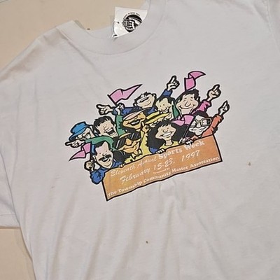 VTG XL 1997 Sports Week Cartoon Print Tee Township Community White Single Stitch