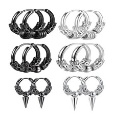 Stainless Steel Circle Spike Totem Viking Hoop Earrings Men Women Hinged Hip Hop