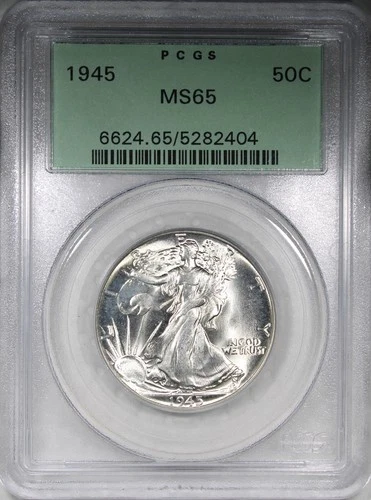 1945 Walking Liberty Half Dollar PCGS MS65 OGH OLD GREEN HOLDER