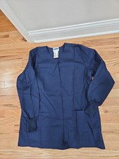 Landau Blue Snap Front Warm-Up Scrub Jacket - Size L