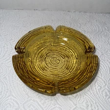 VTG 6" ANCHOR HOCKING SORENO MCM HONEY AMBER GOLD RIBBED GLASS ASHTRAY-SMOKING