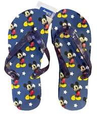 Disney Mickey Mouse Print Flip Flops Navy Glitter Womens Size 9 NWT