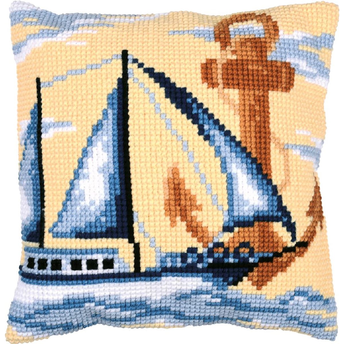 Vervaco stamped cross stitch kit cushion ""Sailboat"", 40x40cm