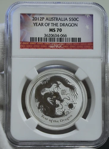 2012 P Australia 50c Silver Year of the Dragon NGC MS70