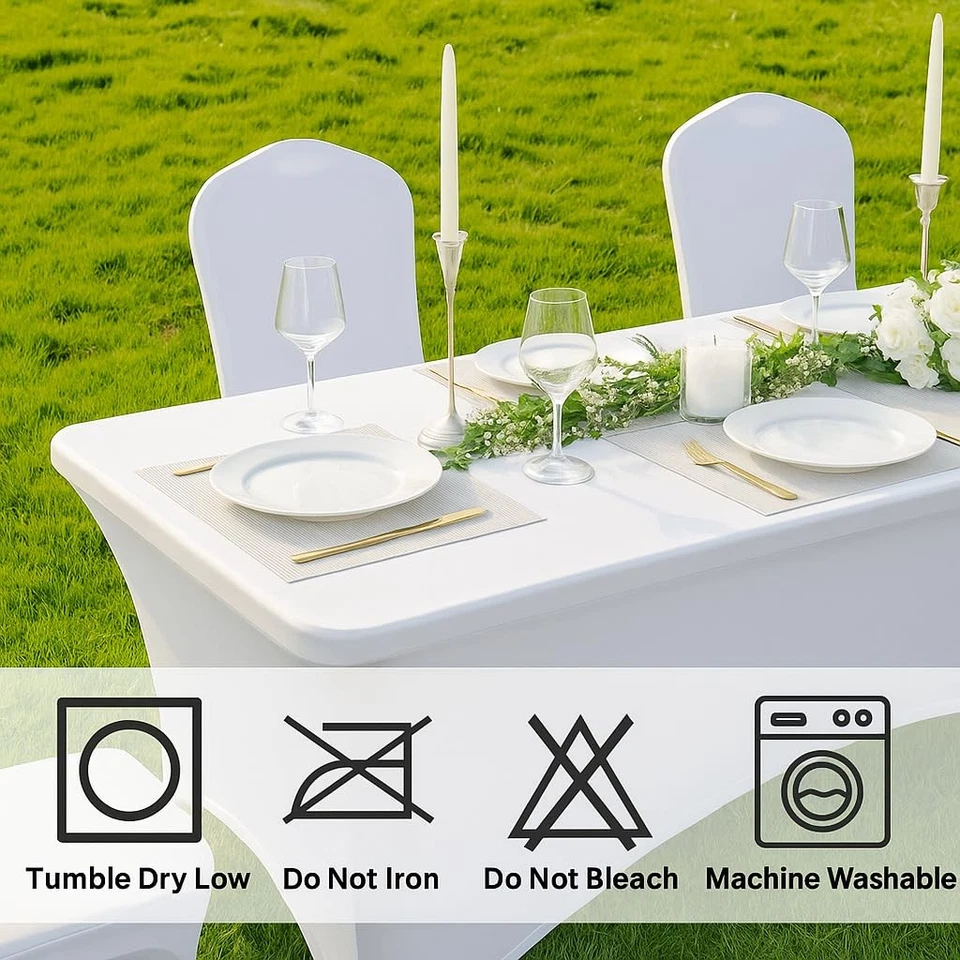 6 Pack 8ft White Spandex Tablecloth – Fitted Stretch Cover – Universal Fit fo... - Image 3 of 4