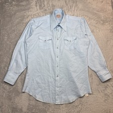 Vintage H Bar C Pearl Snap Shirt Mens Large Blue Western Dagger Collar READ