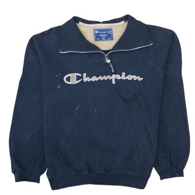 Herren Sweatshirt UK Größe M Champion Blau 1/4 Reißverschluss