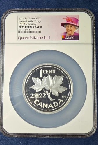 2022 Canada Farewell to the Penny 5oz Silver Proof NGC PF70 UC Queen Elizabeth I