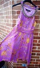 Nine West dress 100% silk sleeveless purple/pink beaded holter lined size 6