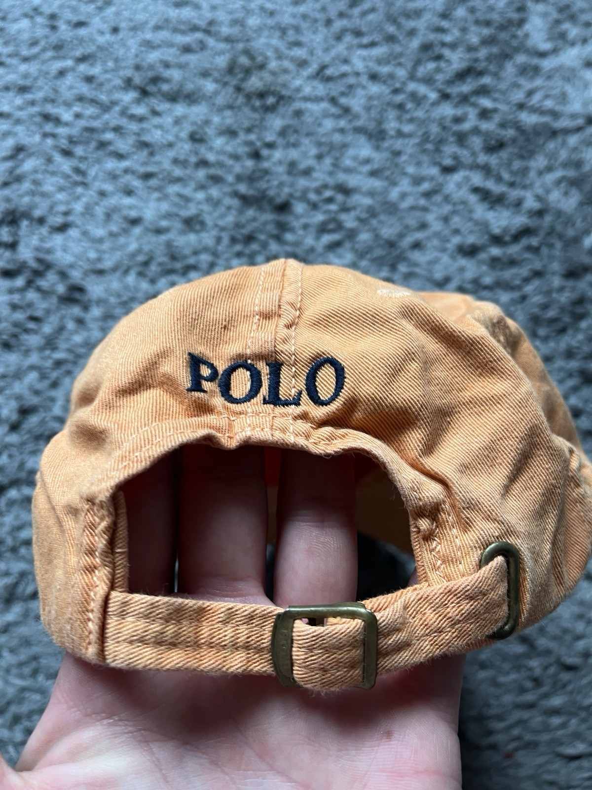 Cappello Polo Vintage Ralph Lauren Berretto Cinghia Schiena Arancione Pony Regolabile Baseball Uomo
