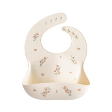Silicone Baby Bib  Adjustable Fit Waterproof Bibs Pink Flowers 