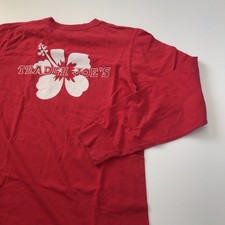 Trader Joe's Long Sleeve Red Employee T-Shirt Hibiscus Size S Small Crew