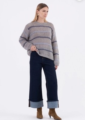 VICARIO CINQUE CREW-NECK MOHAIR SWEATER STRIPES GREY MARADA S/M oversized New