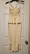 PLT Cream Strappy Peplum Hem Bandage Midi Dress Women's Size 0