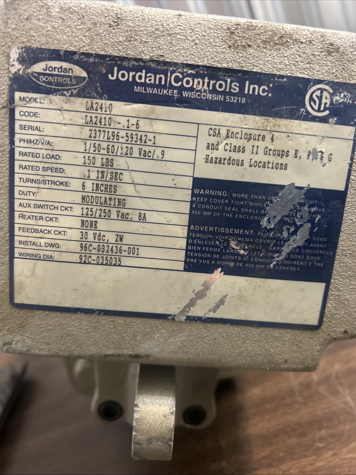 JORDAN CONTROLS,LA-2410