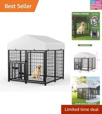 Durable Metal Dog Run Enclosure - Large Weatherproof Kennel with Feeding Bowls