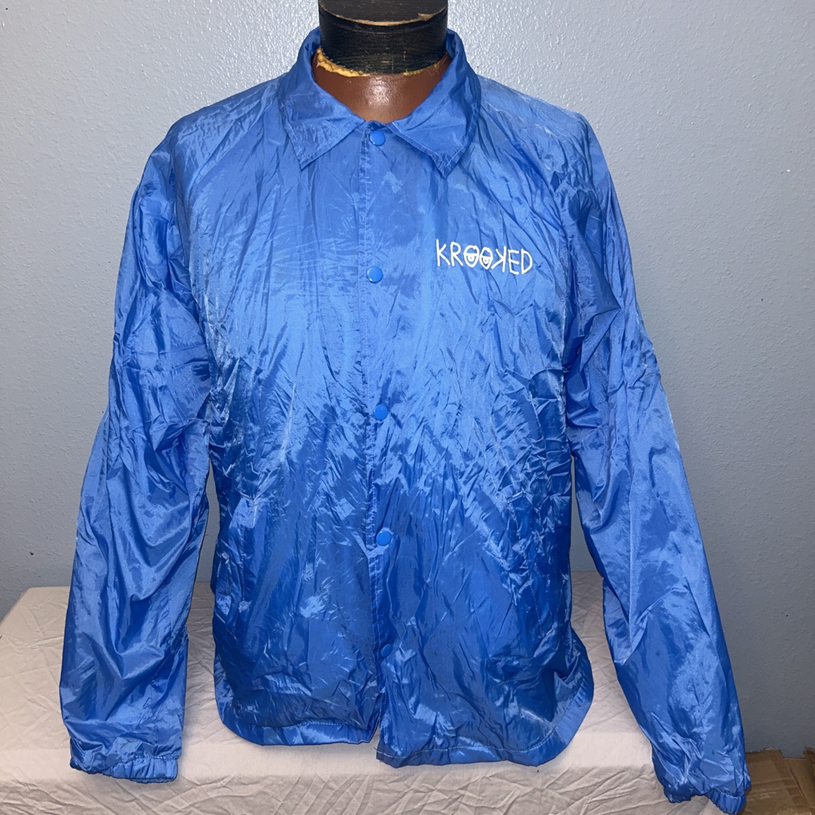 Krooked Eyes Windbreaker Jacket Light Blue Used As Is XL Mark Gonzales Skate