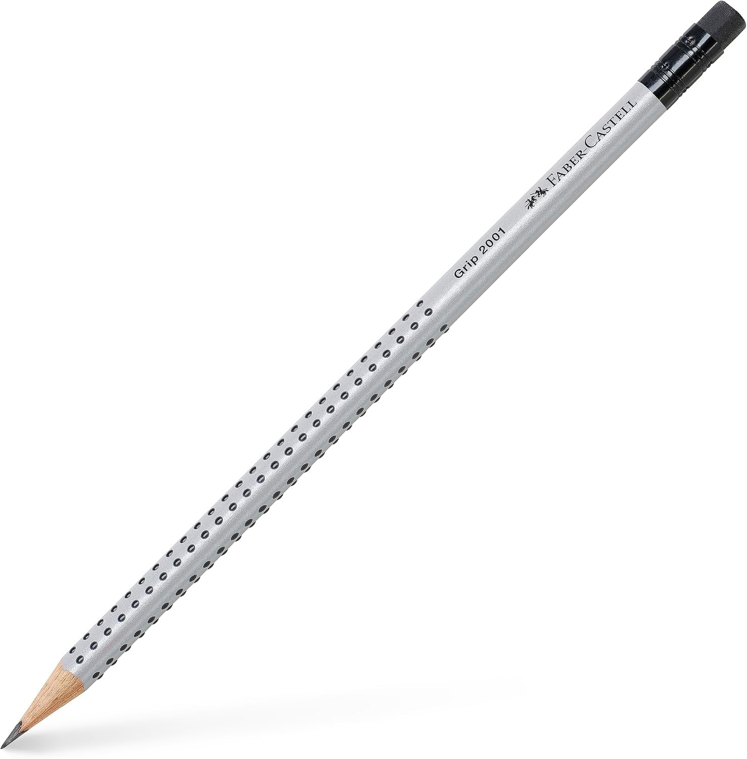 Faber-Castell GRIP 2001 B Pencil Pack of 12 Silver Ergonomic Triangular Eraser