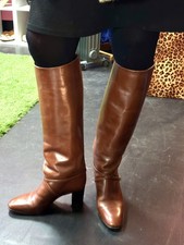 Women's Brown Leather Vintage 70s Knee Length Boots. Sz 4/37. Great Condition!