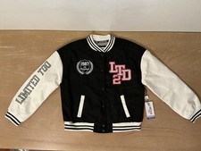 Limited Too Varsity Jacket Girls Large 12-14 Black White 1987 LTD2 Embroidered