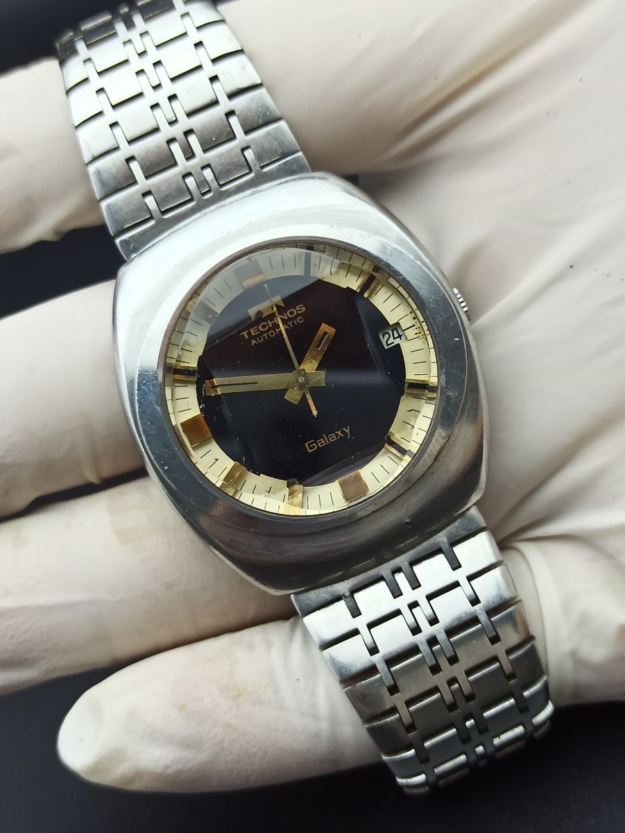 GENUINE Technos Galaxy Cal.2632 SS Cushion Cut Glass Black Dial
