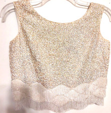 Vintage Lins Small Heavily Beaded Sequined Top, Sleeveless, Hong Kong READ
