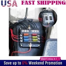 6 Way Car Boot RV Power Distribution 12-24V Blade Fuse Holder Box Block Panel