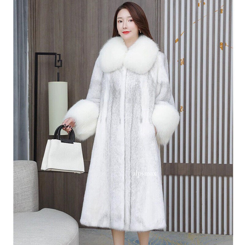 Women's Faux Mink Fur Casual Warm Mink Fur Winter Coat Big Fur Collar Jacket