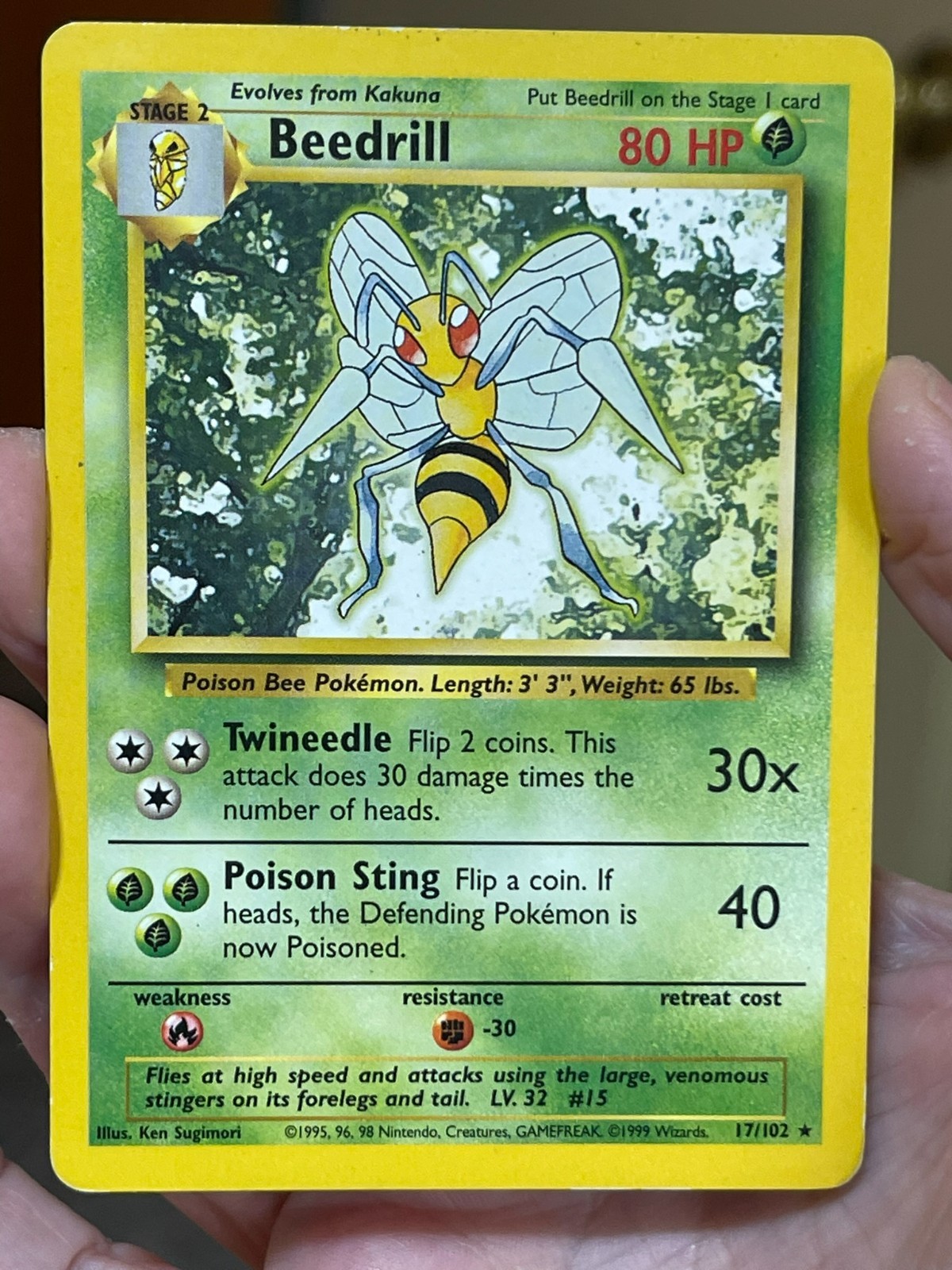 POKEMON BEEDRILL 17/102 RARE BASE SET LP CARD