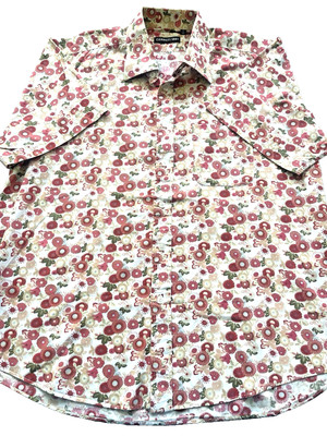 Cerruti 1881 Men's Shirt XL Berry Pink White Floral Print Button Short SLV 18/44