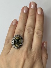 Genuine Baltic Amber Stone Ring with Sterling Silver.GREENISH Amber Stone Ring.
