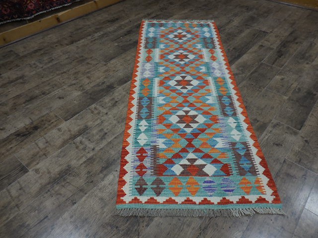 Authentic Afghan Chobi Vegetable Kilim Rug Tribal Geometric Design Rug 2.5x6.8